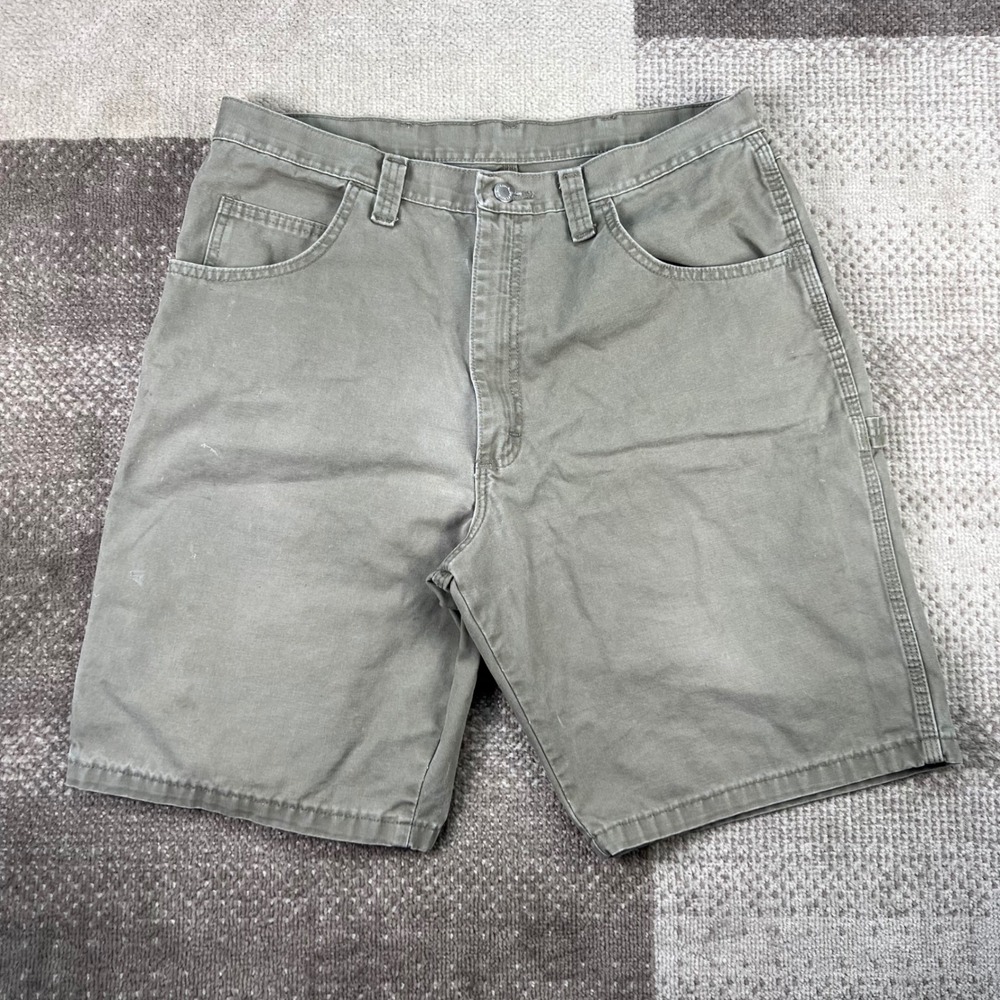 Wrangler Mens Carpenter Shorts Size 36 Green Canvas Cotton Workwear‎